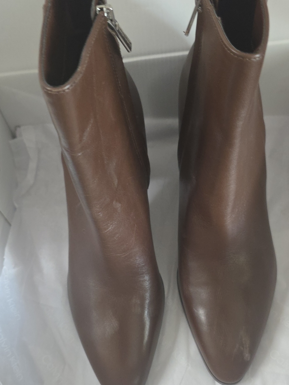 Calvin Klein Brown Leather Pointed Ankle Booties